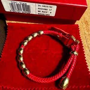 Salvatore Ferragamo Red & Gold bracelet with pouch and box